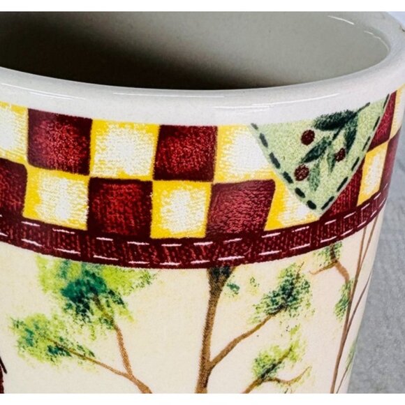 Thomson Pottery COUNTRY HOME Red White Check Farmhouse Tree 10 oz Cup Mugs Set 2 - Picture 13 of 15